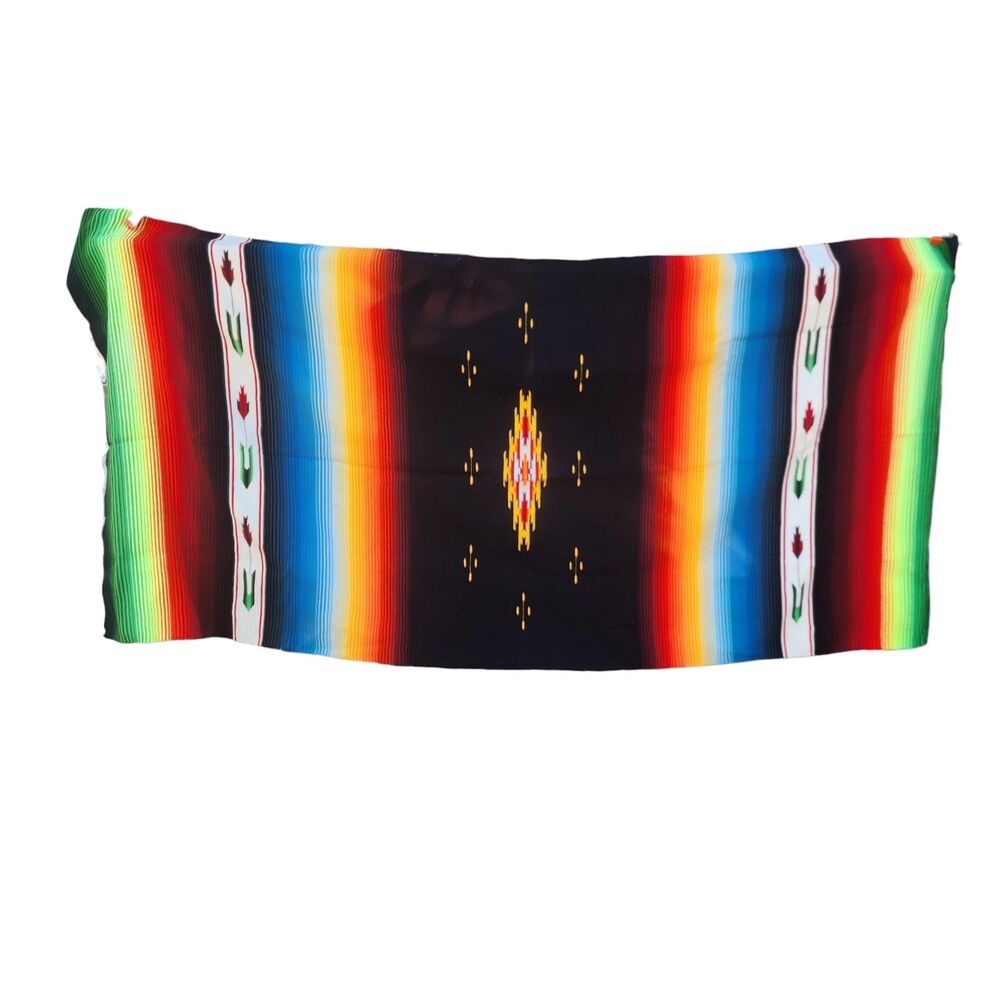 Mexican Serape Blanket 75x35 Rainbow Stripedโ Southwestern Woven Fringe
